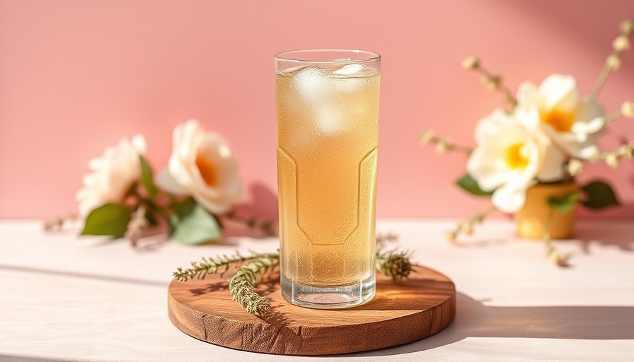 Elegant fennel honey soda in a tall glass with floral decor.