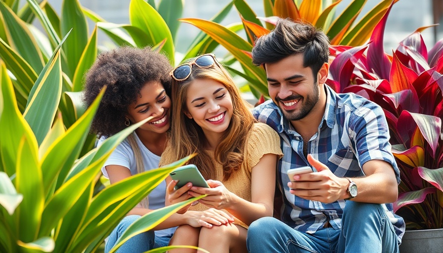 Friends using Instagram Friends Map for Local Businesses outdoors.