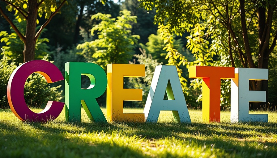 Colorful letters spelling 'CREATE' outdoors symbolize creativity.