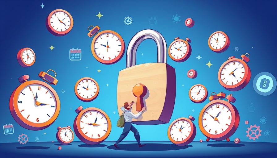 Conceptual illustration of time blocking with clocks and padlock