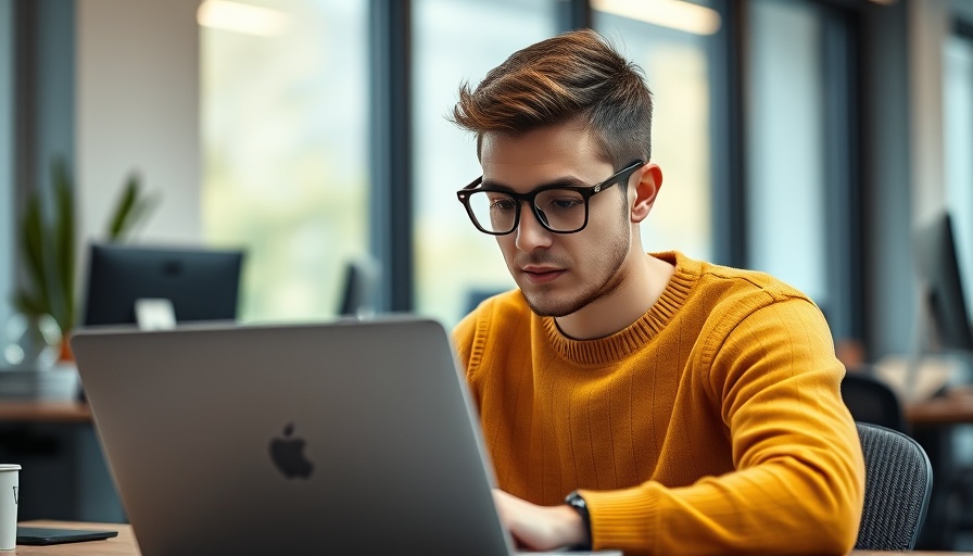 Young man engaged in employee development activities on a laptop.