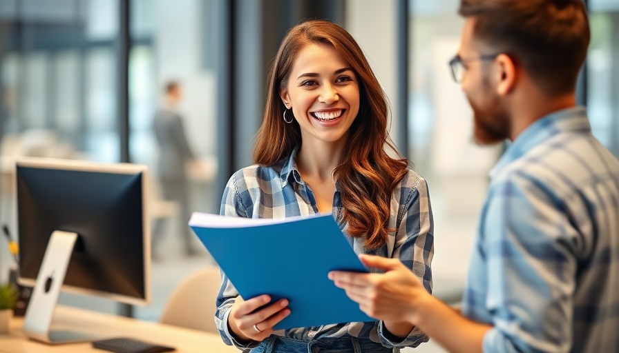 Smiling young woman onboarding a colleague in a modern office.