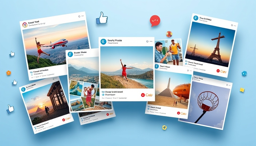 Facebook marketing for small businesses illustrated in a dynamic social media collage with icons.