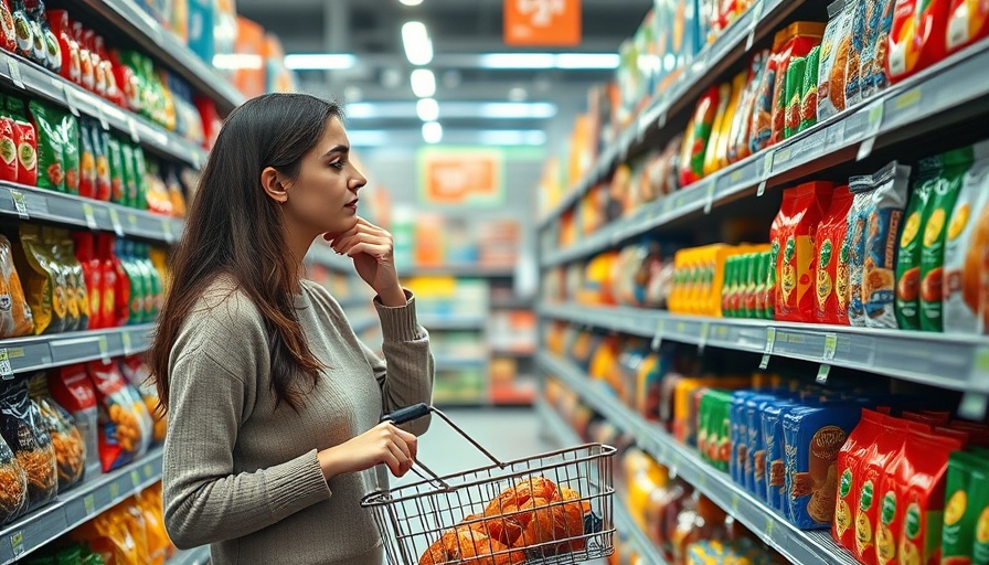 Woman shopping for groceries, checking food additives