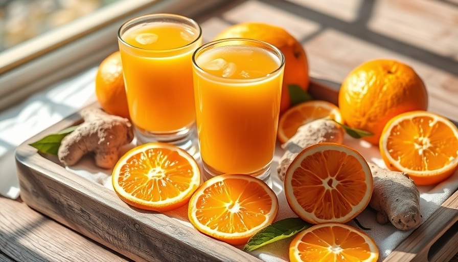 Equinox Morning Elixir: vibrant juice with fresh ingredients on a tray.