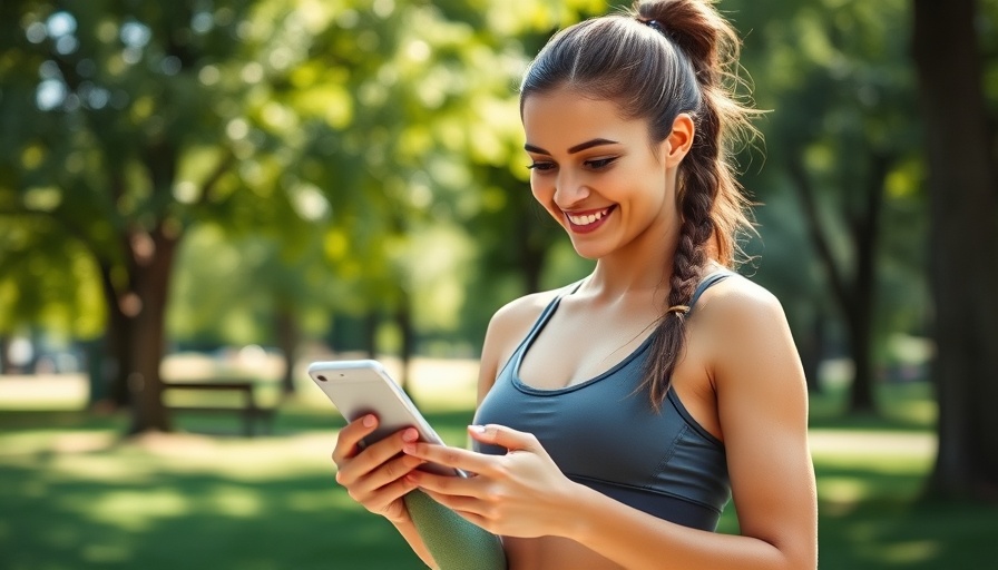 Woman embraces digital wellness habits outdoors in nature.