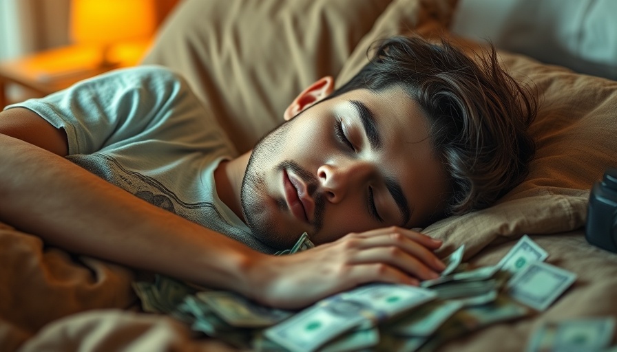 Content young man sleeping on money, representing treasury bond value.