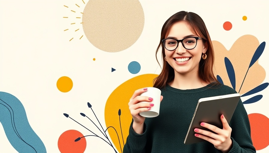 Graphic collage of a woman, e-reader, coffee for free ebook templates concept.