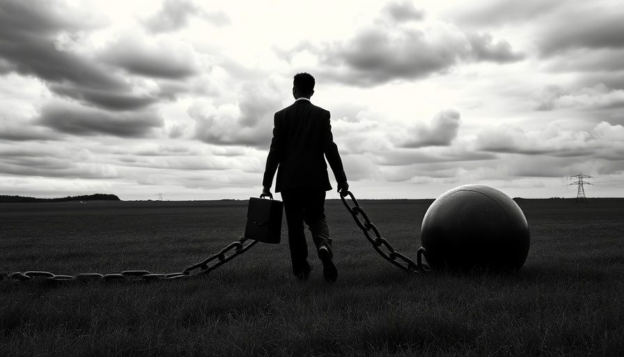 Businessman with ball and chain depicting types of debt burdening average Americans.