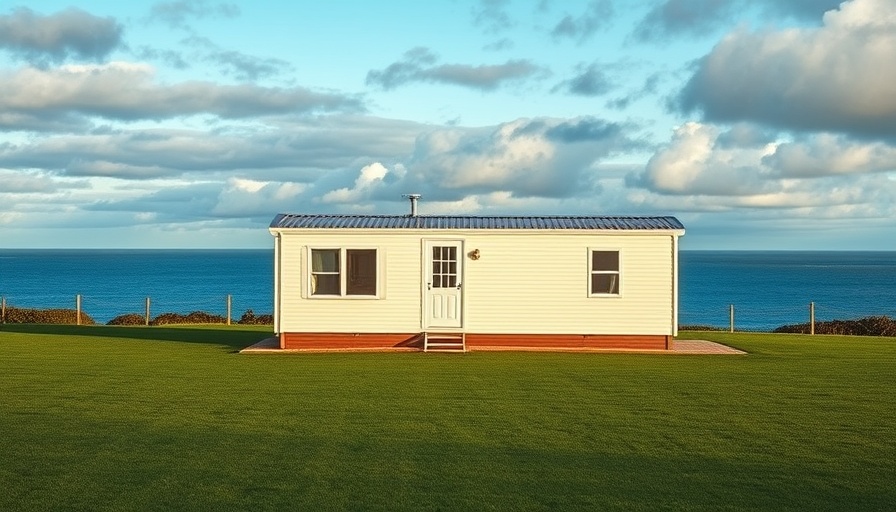 White mobile home on a green lawn, illustrating how to sell a mobile home.