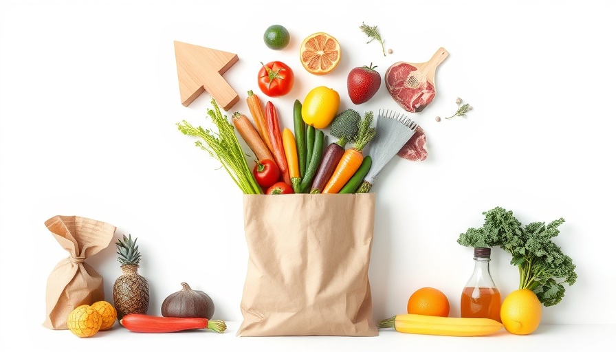 Creative grocery arrangement symbolizing inflation rising.