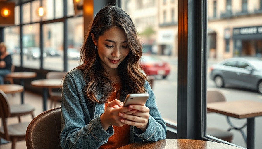 Young woman in cafe browsing smartphone, reframing procrastination.