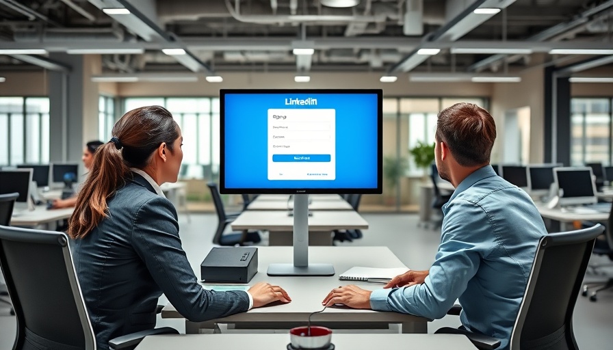 Professionals reviewing LinkedIn page during employee onboarding process.