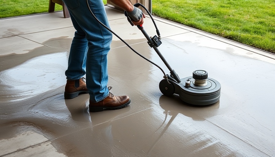 Concrete resurfacing specialist smoothing wet concrete outdoors