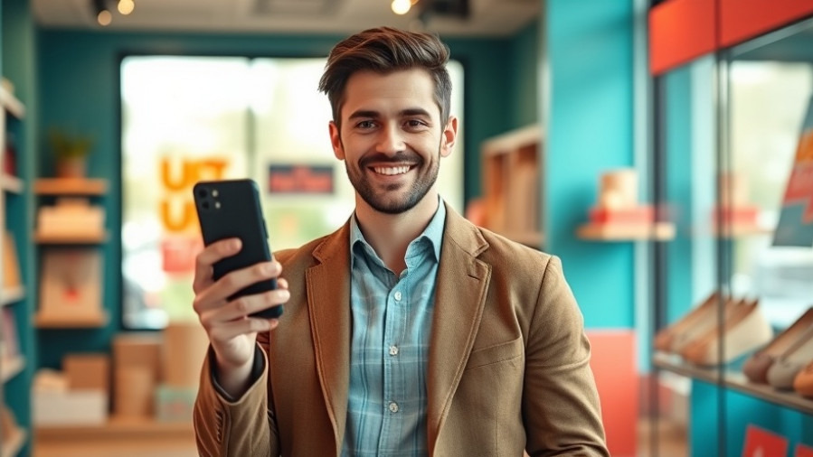 Confident young entrepreneur sharing TikTok marketing strategies in a vibrant store.