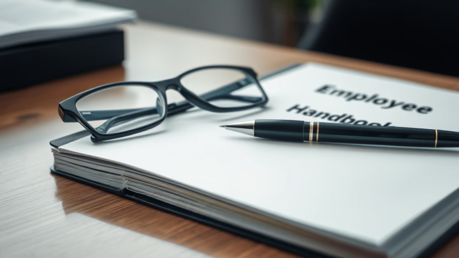 Detailed employee handbook promoting employee retention strategies in a soft-lit office.