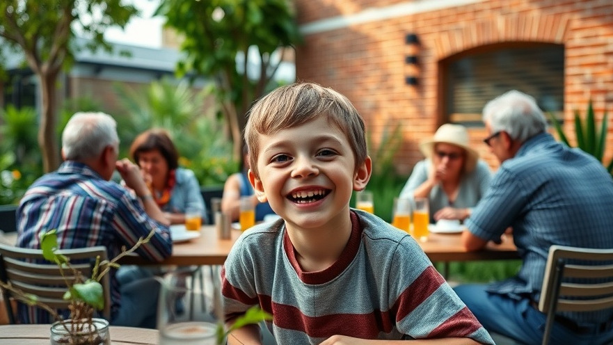 Cheerful boy outdoors, perfect for outdoor marketing strategies and summer business opportunities.