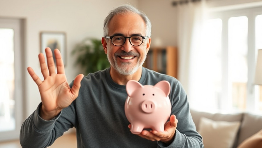 Mature man with piggy bank, showcasing retirement planning strategies and financial wellness tips.