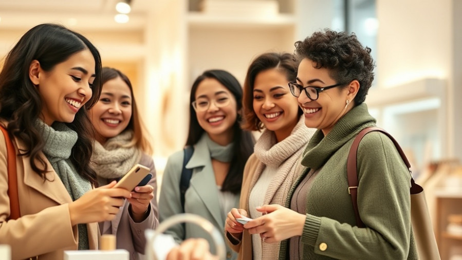 Diverse shoppers smiling while enjoying a personalized shopping experience in a department store.