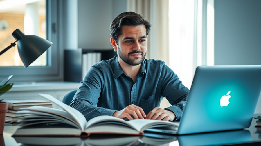 Confident adult mastering skills through deliberate practice, studying at a sleek desk.
