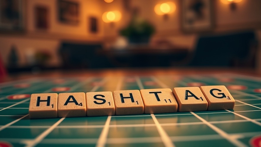 Scrabble letters 'HASHTAG' on a green board, symbolizing hashtag tools for social media engagement.