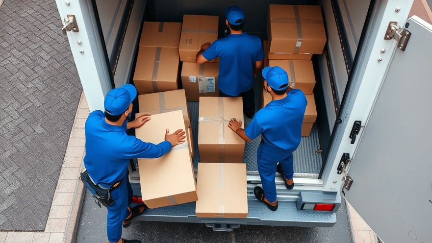Professional movers in Maryland loading boxes into a truck, vibrant outdoor scene.