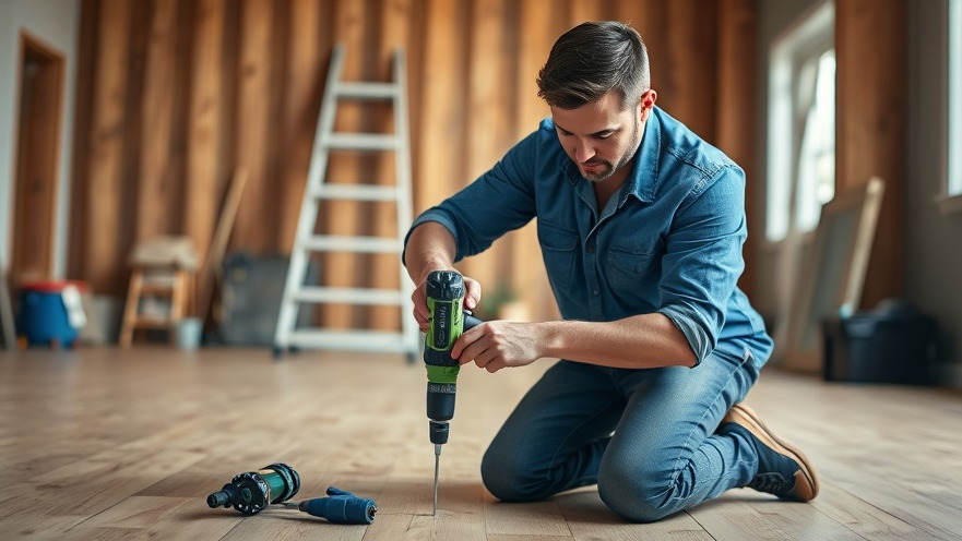 Handyman in a blue shirt working on affordable home renovation DIY projects.