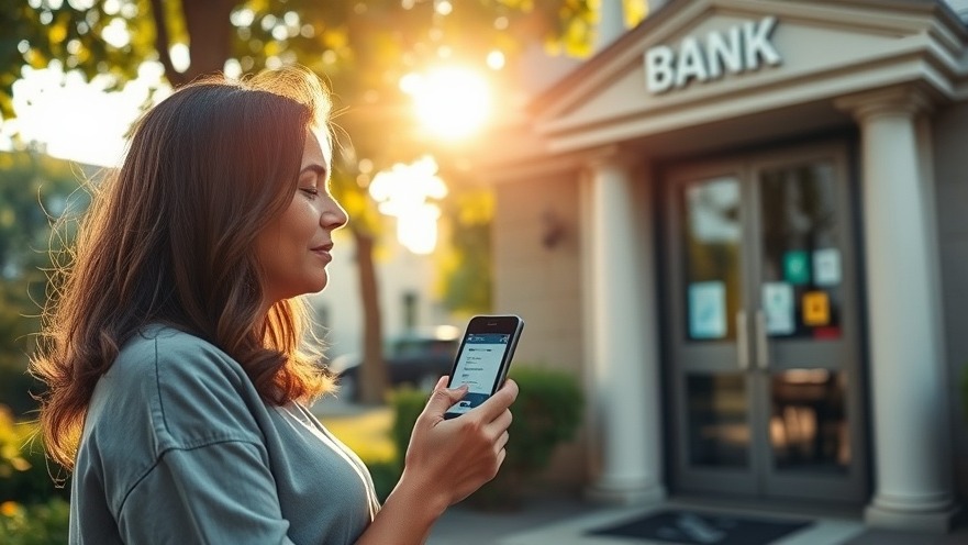 A Maryland resident enjoying financial wellness with a smartphone banking app outdoors.