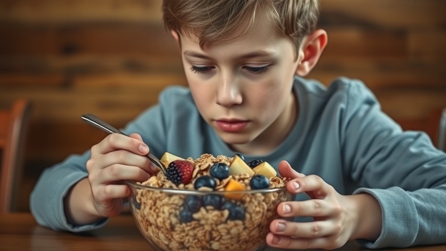 Focused teen athlete enjoying a healthy bowl of granola and fruits for optimal nutrition.