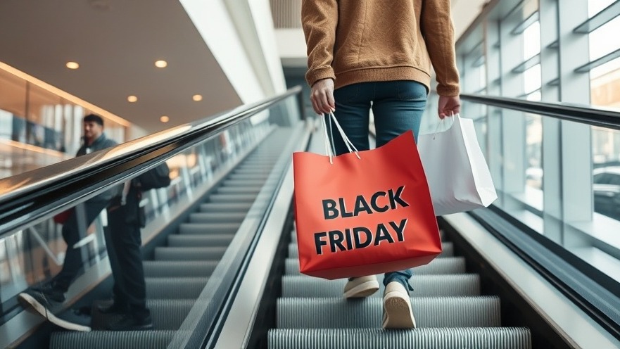 Photorealistic modern shopping scene showcasing inventory management for small businesses during Black Friday.