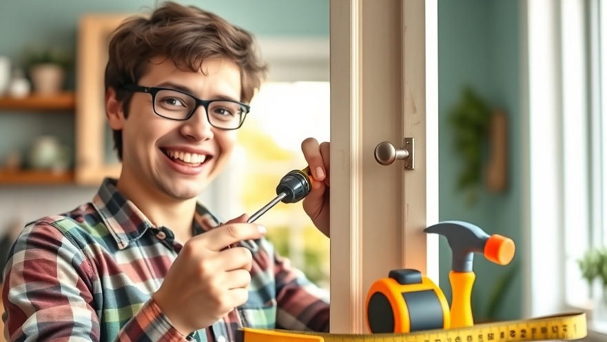 Cheerful person performing quick home maintenance with tools in a cozy atmosphere.