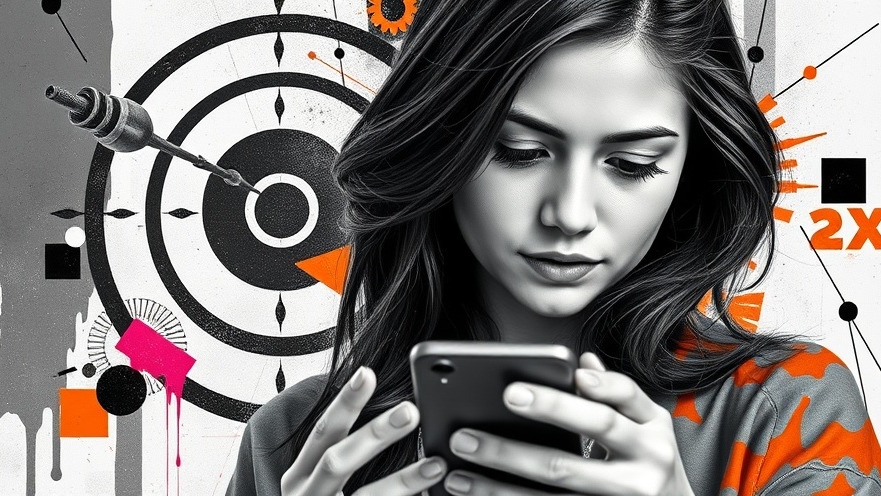 Young woman with smartphone analyzing target market and audience engagement.