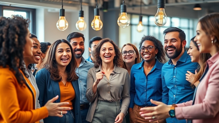 Diverse professionals discussing lead capture strategies in a vibrant office setting.