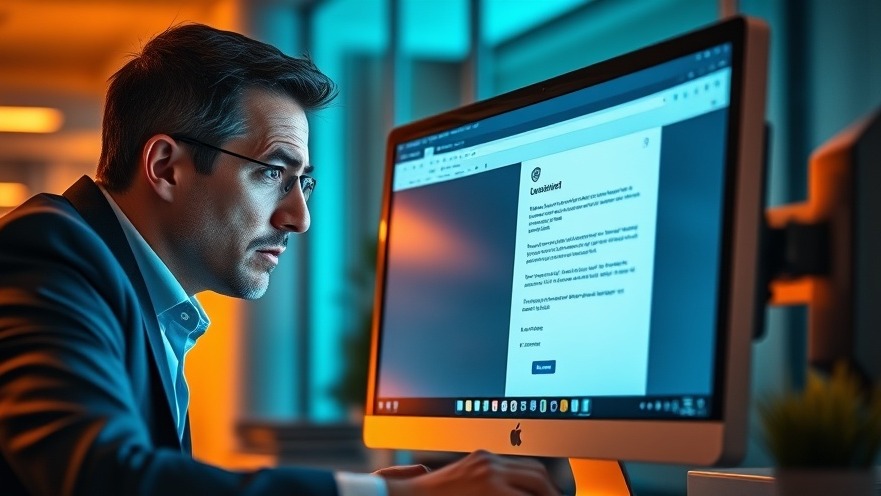 Worried business professional facing a suspicious email - phishing attacks and small business security.