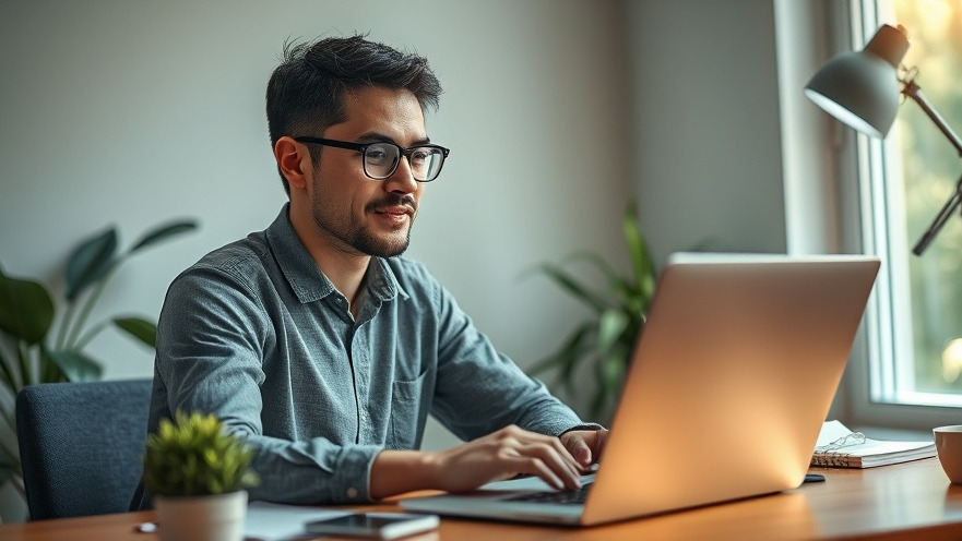 Confident small business owner exploring AI search strategies on a laptop.