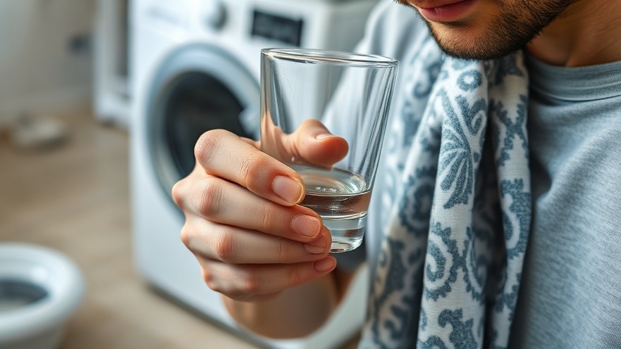 Man practicing self-care tips by meticulously drying glass in laundry room, embodying chaos and order.
