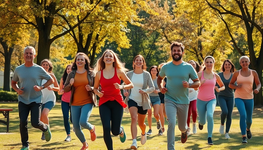 Group outdoor exercise in sunlit park