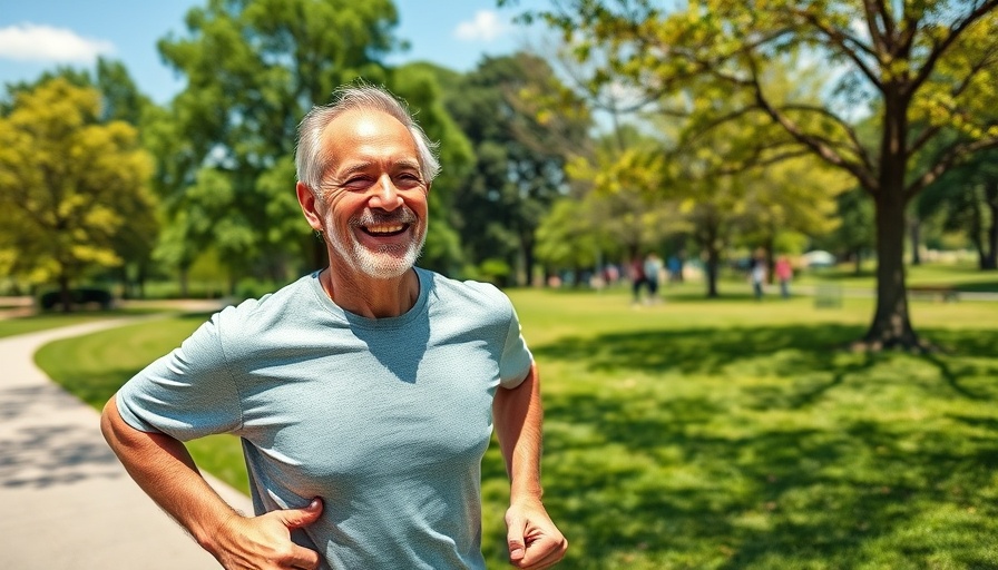 Senior fitness tips: energetic older man jogging in park.