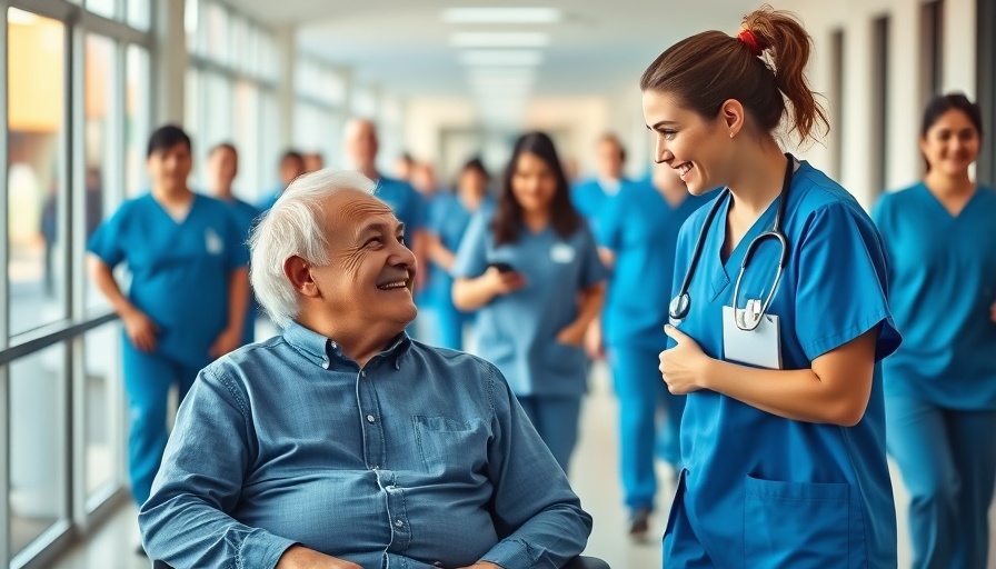 Healthcare professional engages with older patient in hospital corridor, Zinnia TV for Dementia Care.