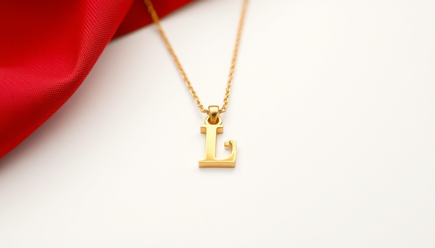 Elegant gold initial jewelry with red fabric accent