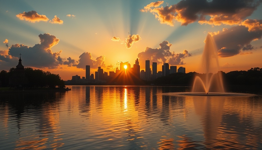 Colorado Summer Beauty: vibrant sunset over a lake near a city skyline.