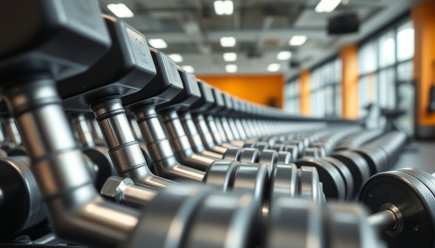 Sleek dumbbells in a modern gym, showcasing equipment setup.