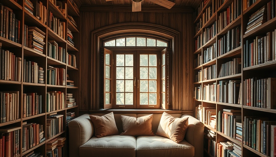 Cozy nook in a book lover's paradise with shelves full of books.