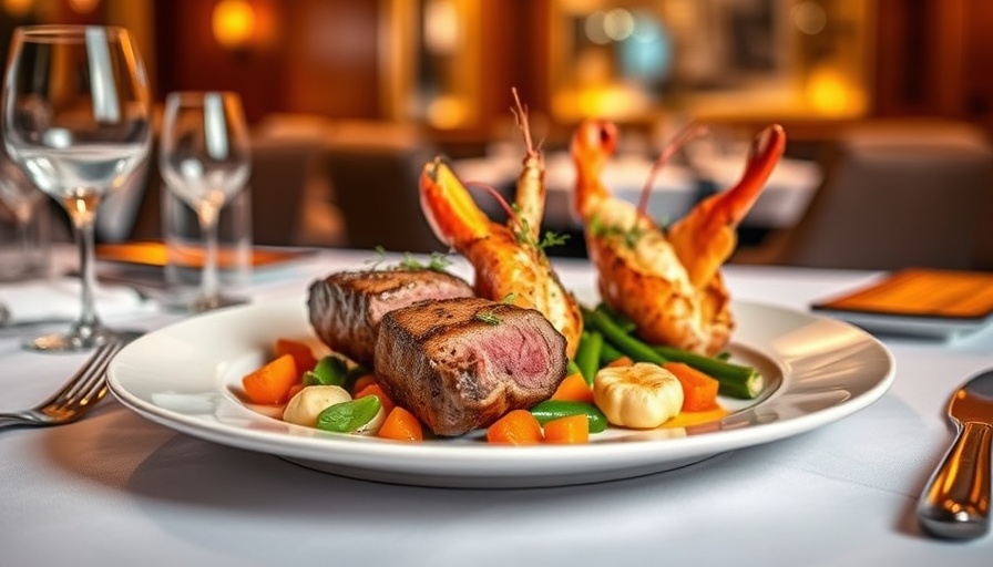 Chateaubriand & Lobster Trio elegantly plated on a dining table.
