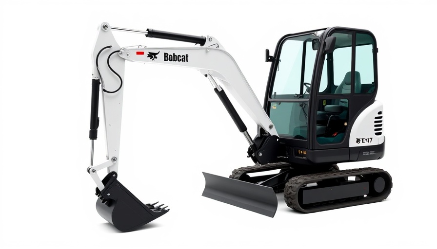 Bobcat E17 mini excavator on white background