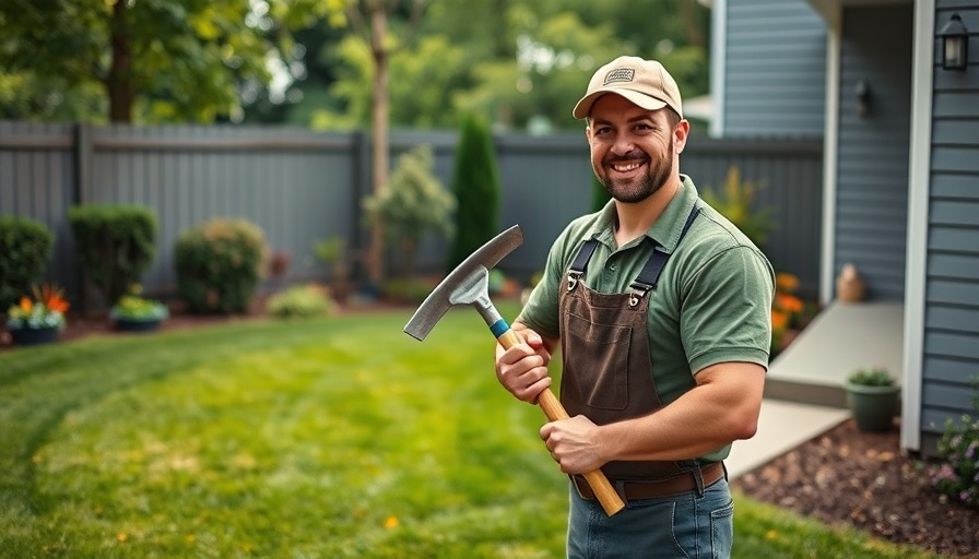 Home service professional with a tool in a garden, buying tools for home service professionals.