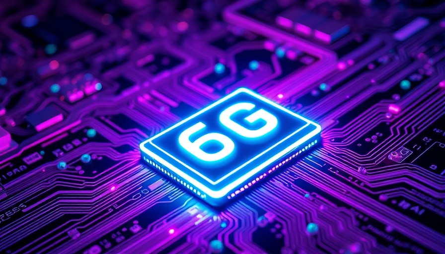 Futuristic 6G chip powering the quantum internet, illuminated.