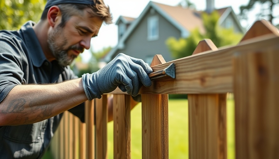 Man demonstrating fence staining technique outdoors.