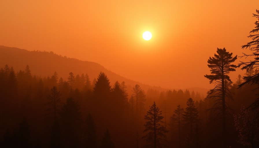 Forest sunsets in a smoky haze illustrating climate resilience challenges.