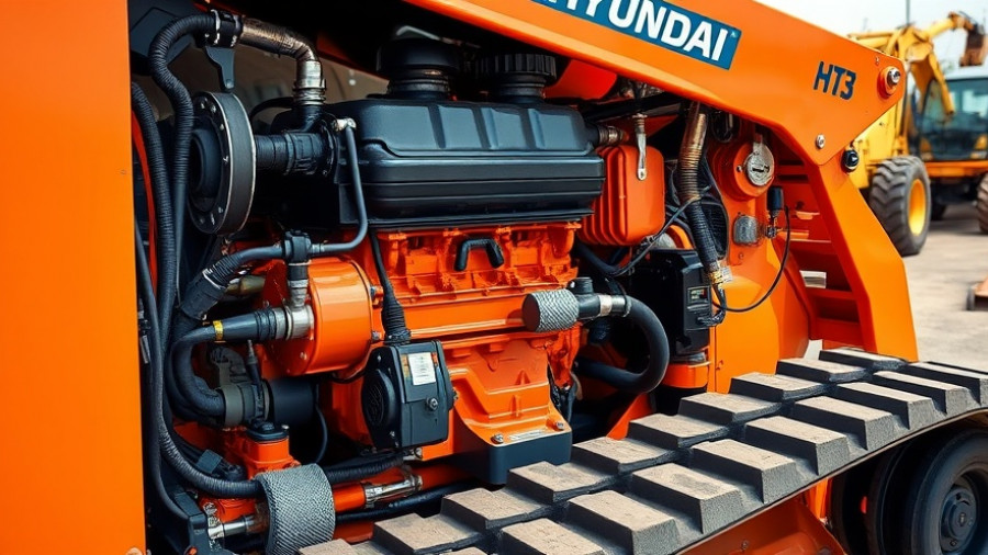 HD Hyundai HT38 compact track loader engine exposed, outdoor setting.